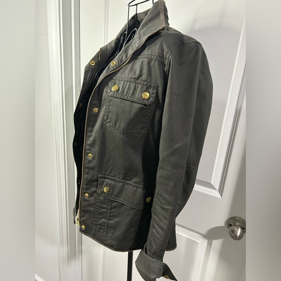 J. Crew Women's Resin Coated Dark Olive Twill Jacket - Picture 3 of 5
